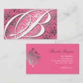 311-Dazzle Me Damask - B Monogram roze Visitekaartje (Voorkant / Achterkant)