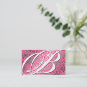 311-Dazzle Me Damask - B Monogram roze Visitekaartje (Staand voorkant)