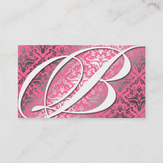 311-Dazzle Me Damask - B Monogram roze Visitekaartje (Voorkant)