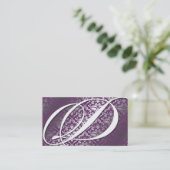 311-Dazzle Me Damask - D Monogram Paars Visitekaartje (Staand voorkant)