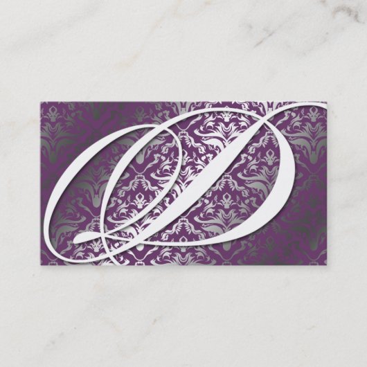 311-Dazzle Me Damask - D Monogram Paars Visitekaartje (Voorkant)