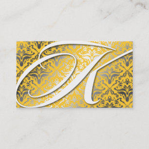 311-Dazzle Me Damask - K Monogram Geel Visitekaartje