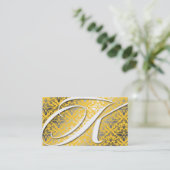 311-Dazzle Me Damask - K Monogram Geel Visitekaartje (Staand voorkant)