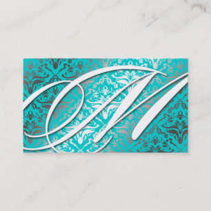 311-Dazzle Me Damask -M Monogram Turquoise Visitekaartje