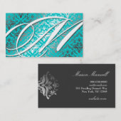 311-Dazzle Me Damask -M Monogram Turquoise Visitekaartje (Voorkant / Achterkant)