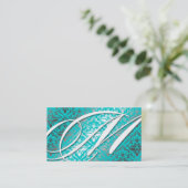 311-Dazzle Me Damask -M Monogram Turquoise Visitekaartje (Staand voorkant)