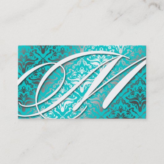 311-Dazzle Me Damask -M Monogram Turquoise Visitekaartje (Voorkant)