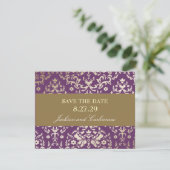 311-Dazzling Damask Gold Ivory Save the Date (Staand voorkant)