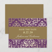 311-Dazzling Damask Gold Ivory Save the Date (Voorkant / Achterkant)