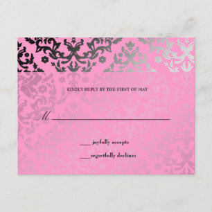 311 Dazzling Damask Pink Flamingo RSVP-kaart RSVP Kaartje