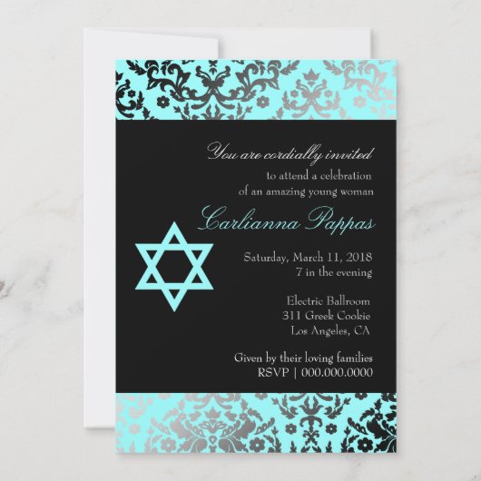 311 Dazzling Damask Turquoise Blue Star van David Kaart (Achterkant)