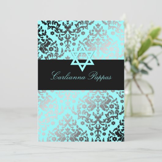 311 Dazzling Damask Turquoise Blue Star van David Kaart (Staand voorkant)