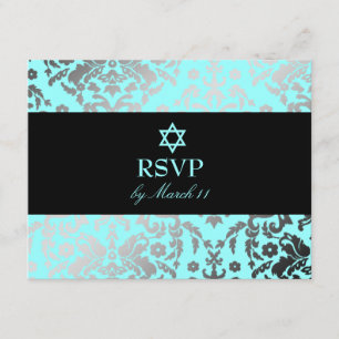 311 Dazzling Damask Turquoise Blue Star van David RSVP Kaartje