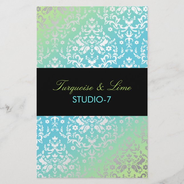 311 Dazzling Damask Turquoise & Limoen Black (Voorkant)
