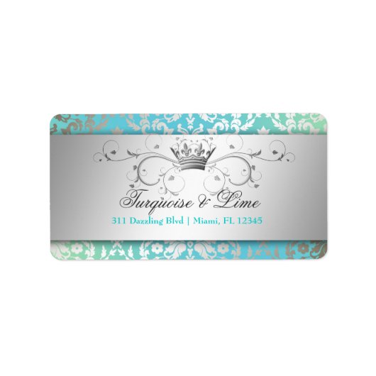 311 Dazzling Damask Turquoise & Limoen Black Etiket (Voorkant)