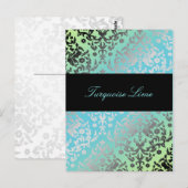 311 Dazzling Damask Turquoise Limoen Briefkaart (Voorkant / Achterkant)
