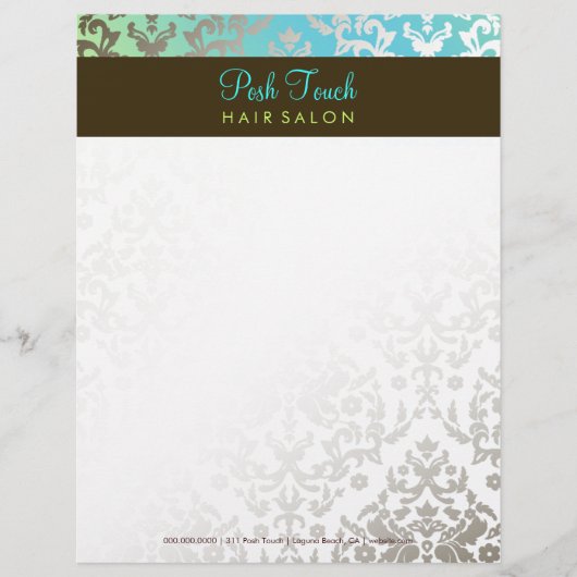 311-Dazzling Damask Turquoise & Limoen Letterhead Custom Briefhoofd (Voorkant)