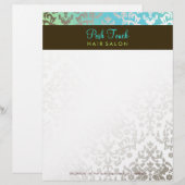 311-Dazzling Damask Turquoise & Limoen Letterhead Custom Briefhoofd (Voorkant / Achterkant)