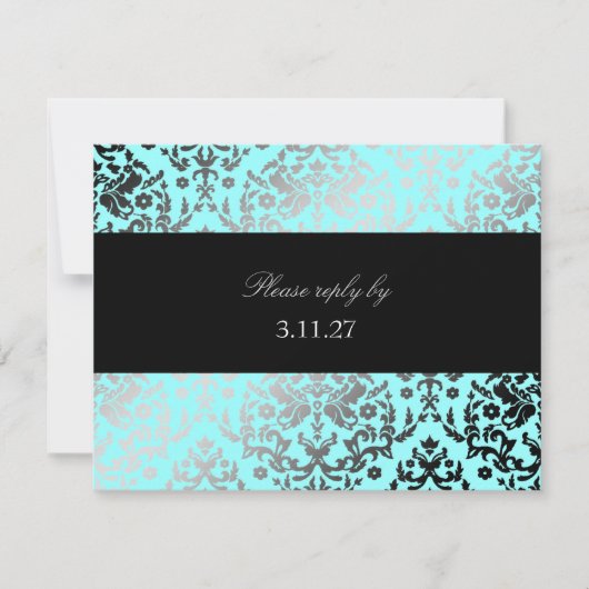311-Dazzling Damask Turquoise RSVP Kaartje (Voorkant)