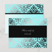 311-Dazzling Damask Turquoise RSVP Kaartje (Voorkant / Achterkant)
