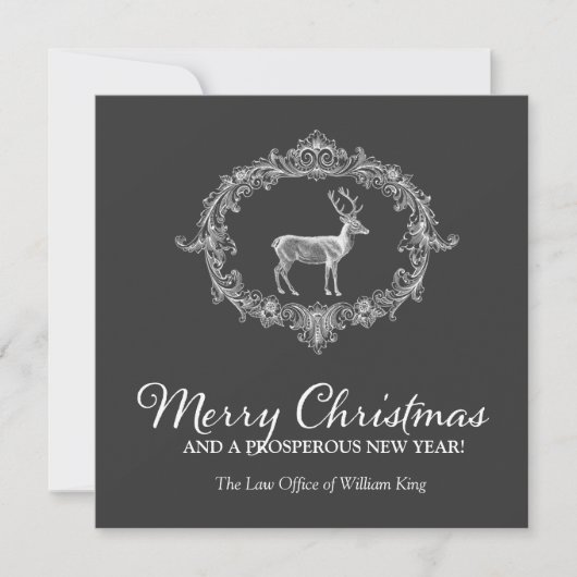 311 Deer Wreath Charcoal Grey Feestdagenkaart (Voorkant)
