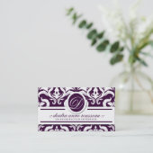 311 Deidra Damask Roos Paars Monogram Visitekaartje (Staand voorkant)