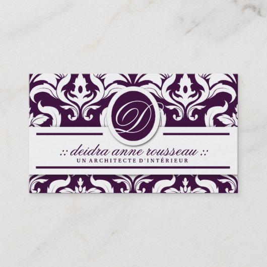 311 Deidra Damask Roos Paars Monogram Visitekaartje (Voorkant)
