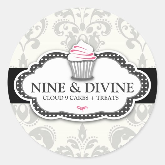 311 Divine Grey Damask Cupcake Sticker (Voorkant)