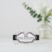 311 Divine Grey Damask Cupcake Visitekaartje (Staand voorkant)