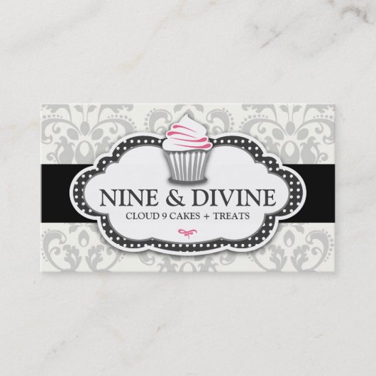 311 Divine Grey Damask Cupcake Visitekaartje (Voorkant)