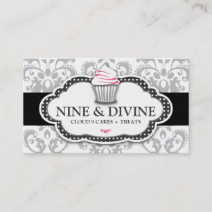 311 Divine Grey White Damask Cupcake Visitekaartje