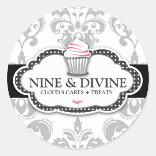311 Divine Grijs Wit Damask Cupcake Sticker