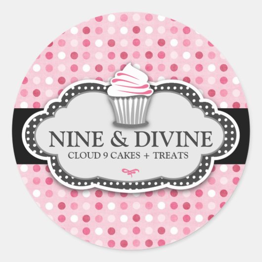 311 Divine Pink Polka Dot Cupcakes Ronde Sticker (Voorkant)