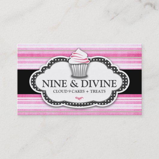 311 Divine  Pink Stripes Cupcake Visitekaartje (Voorkant)