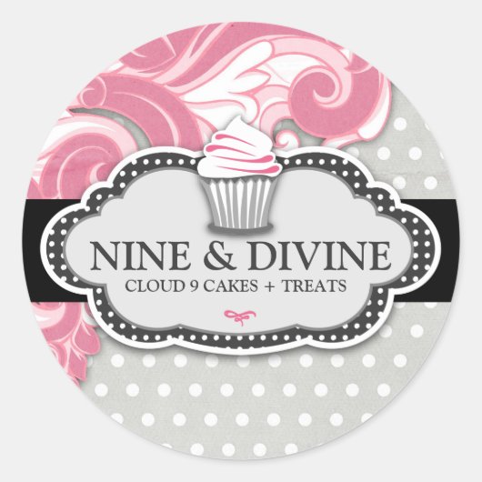 311 Divine Pink Swirl Polka Dot Cupcakes Ronde Sticker (Voorkant)