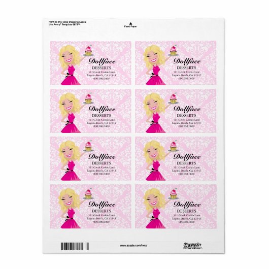 311 Dollface Desserts Blondie Roze Damast Print Etiket (Full Sheet)
