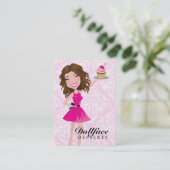 311 Dollface Desserts Brownie Pink Damask 3.5 x 2 Visitekaartje (Staand voorkant)