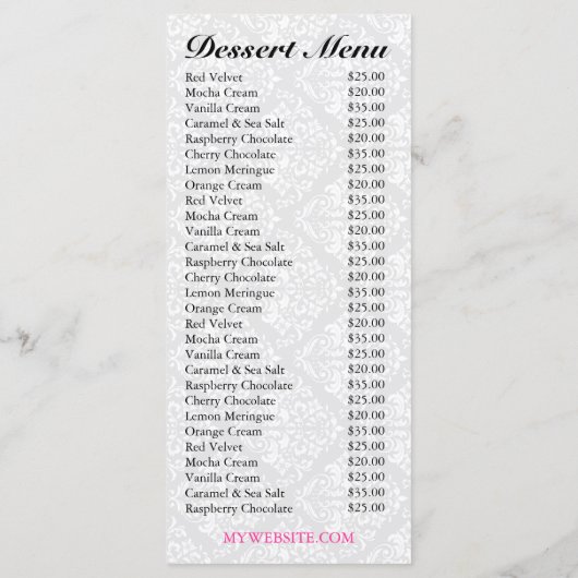 311 Dollface Desserts Ebonie Damask Menu (Achterkant)