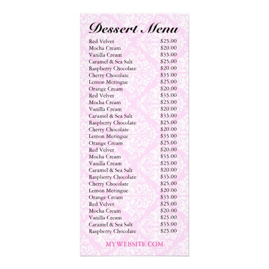 311 Dollface Desserts Ebonie Pink Damask Menu (Achterkant)