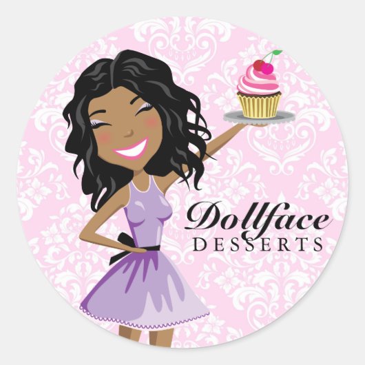 311 Dollface Desserts Ebonie Roze Damask Ronde Sticker (Voorkant)