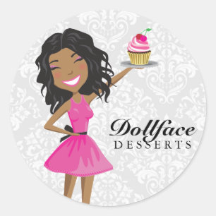 311 Dollface Desserts Hot Pink Ebonie Damask Ronde Sticker