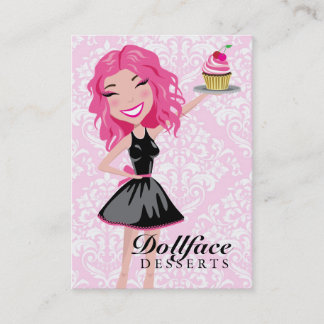 311 Dollface Desserts Pinkie Pink Damask 3.5 x 2 Visitekaartje