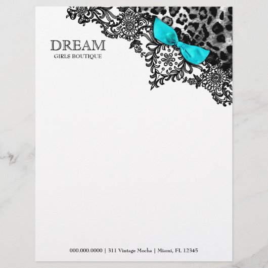 311 Dream in Leopard en Lace Aqua Briefhoofd Ontwerp (Voorkant)