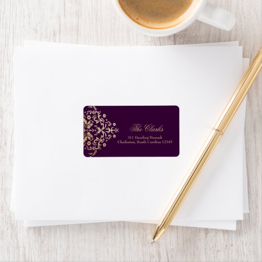 311 Duizelingwekkende Damask Gold Ivory Deep Paars Etiket (Insitu)