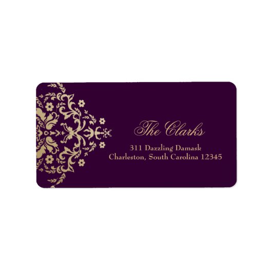 311 Duizelingwekkende Damask Gold Ivory Deep Paars Etiket (Voorkant)
