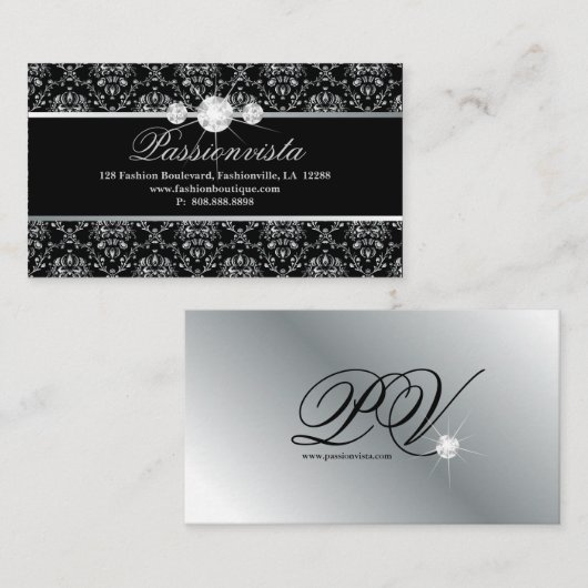 311 Elegant Jewelry Diamonds Silver Black Damask Visitekaartje (Voorkant / Achterkant)