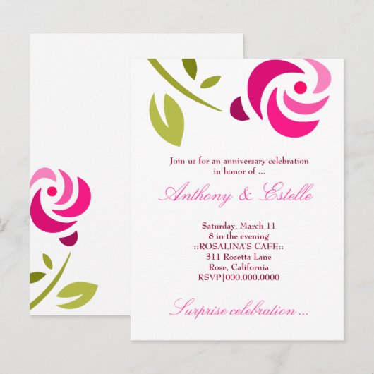 311-ELEGANTE ROZE ROOS UITNODIGING (Voorkant / Achterkant)