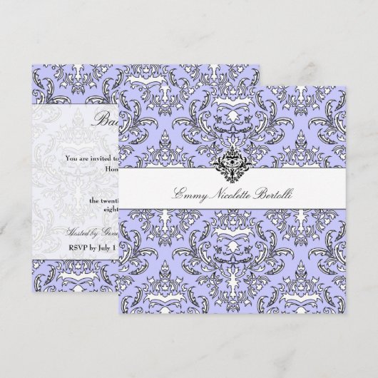 311-Emmy Perry Winkle Damask Invitation Kaart (Voorkant / Achterkant)