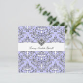 311-Emmy Perry Winkle Damask Invitation Kaart (Staand voorkant)