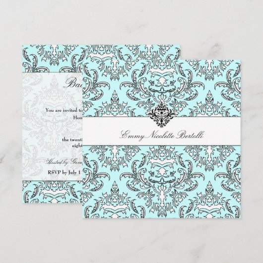 311-Emmy Sky Damask Invitation Kaart (Voorkant / Achterkant)